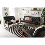 Load image into Gallery viewer, Baxton Studio Sorrento Mid-Century Retro Modern Black Faux Leather Upholstered Wooden 3 Piece Living Room Set
