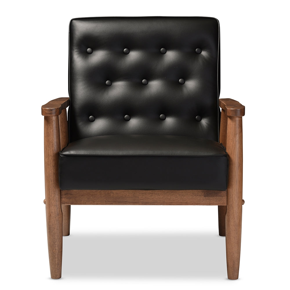 Baxton Studio Sorrento Mid-century Retro Modern Faux Leather Upholstered Wooden Lounge Chair