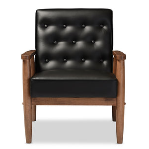 Baxton Studio Sorrento Mid-Century Retro Modern Black Faux Leather Upholstered Wooden Lounge Chair