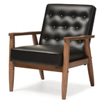 Load image into Gallery viewer, BAXTON STUDIO SORRENTO MID-CENTURY RETRO MODERN BLACK FAUX LEATHER UPHOLSTERED WOODEN LOUNGE CHAIR
