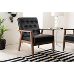 Load image into Gallery viewer, Baxton Studio Sorrento Mid-Century Retro Modern Black Faux Leather Upholstered Wooden Lounge Chair
