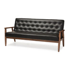 Load image into Gallery viewer, BAXTON STUDIO SORRENTO MID-CENTURY RETRO MODERN BLACK FAUX LEATHER UPHOLSTERED WOODEN 3-SEATER SOFA
