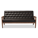 Load image into Gallery viewer, Baxton Studio Sorrento Mid-Century Retro Modern Brown Faux Leather Upholstered Wooden 3-Seater Sofa
