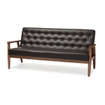 Load image into Gallery viewer, BAXTON STUDIO SORRENTO MID-CENTURY RETRO MODERN BROWN FAUX LEATHER UPHOLSTERED WOODEN 3-SEATER SOFA
