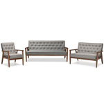 Load image into Gallery viewer, BAXTON STUDIO SORRENTO MID-CENTURY RETRO MODERN GREY FABRIC UPHOLSTERED WOODEN 3 PIECE LIVING ROOM SET
