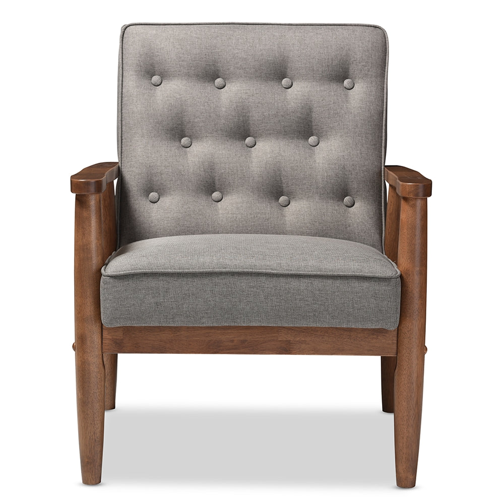 Baxton Studio Sorrento Mid-Century Retro Modern Grey Fabric Upholstered Wooden Lounge Chair