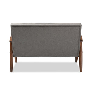 Baxton Studio Sorrento Mid-Century Retro Modern Grey Fabric Upholstered Wooden 2-Seater Loveseat