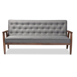 Load image into Gallery viewer, Baxton Studio Sorrento Mid-Century Retro Modern Grey Fabric Upholstered Wooden 3-Seater Sofa
