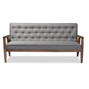 Baxton Studio Sorrento Mid-Century Retro Modern Grey Fabric Upholstered Wooden 3-Seater Sofa