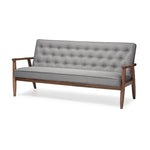 Load image into Gallery viewer, BAXTON STUDIO SORRENTO MID-CENTURY RETRO MODERN GREY FABRIC UPHOLSTERED WOODEN 3-SEATER SOFA
