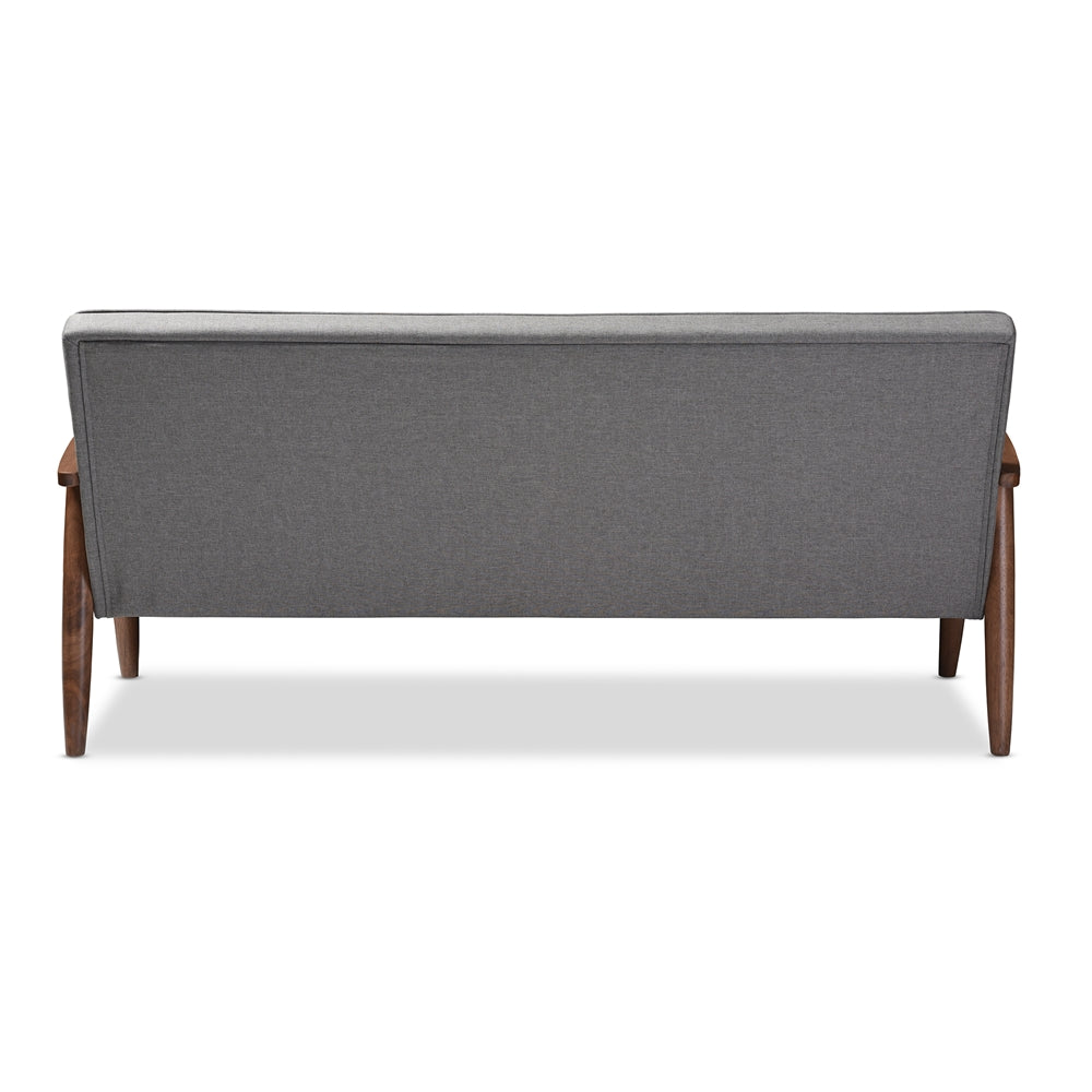 Baxton Studio Sorrento Mid-Century Retro Modern Grey Fabric Upholstered Wooden 3-Seater Sofa