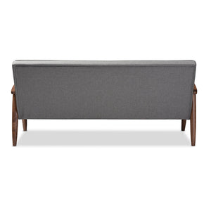 Baxton Studio Sorrento Mid-Century Retro Modern Grey Fabric Upholstered Wooden 3-Seater Sofa