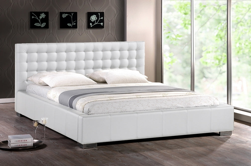 Baxton Studio Madison White Modern Bed With Upholstered Headboard - King Size