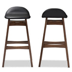 Load image into Gallery viewer, BAXTON STUDIO BLOOM MID-CENTURY RETRO MODERN SCANDINAVIAN STYLE BLACK FAUX LEATHER UPHOLSTERED WALNUT WOOD FINISHING 30-INCHES BAR STOOL
