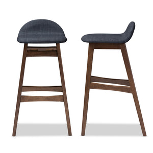 Baxton Studio Bloom Mid-Century Retro Modern Scandinavian Style Dark Blue Fabric Upholstered Walnut Wood Finishing 30-Inches Bar Stool