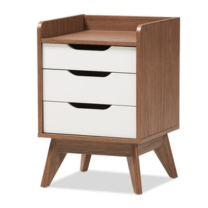 Baxton Studio Brighton Mid-Century Modern Wood 3-Drawer Storage Nightstand