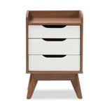 Load image into Gallery viewer, Baxton Studio Brighton Mid-Century Modern White And Walnut Wood 3-Drawer Storage Nightstand
