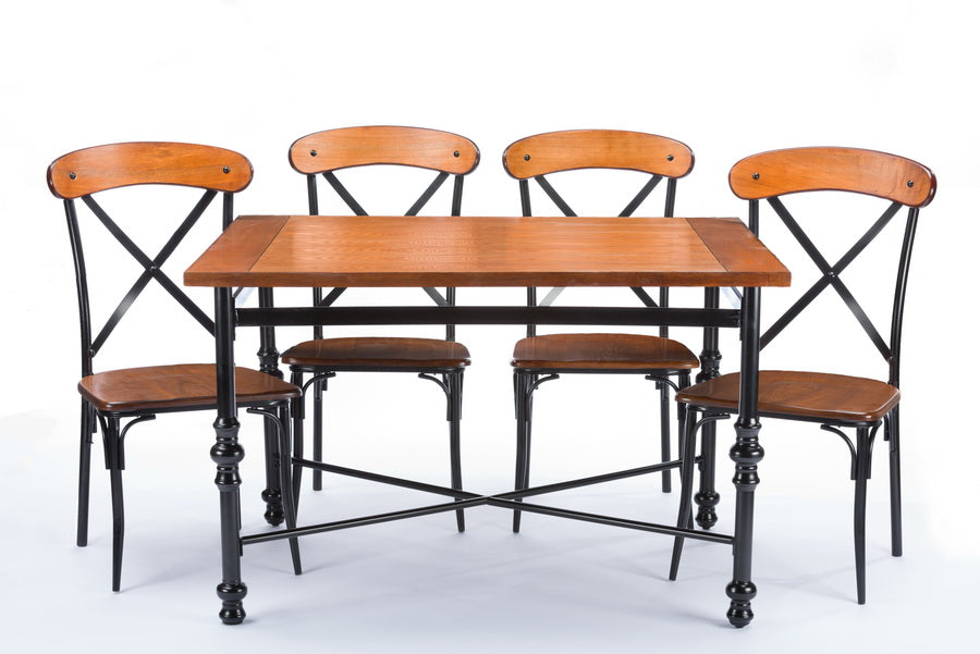 BAXTON STUDIO BROXBURN LIGHT BROWN WOOD & METAL 5-PIECE DINING SET