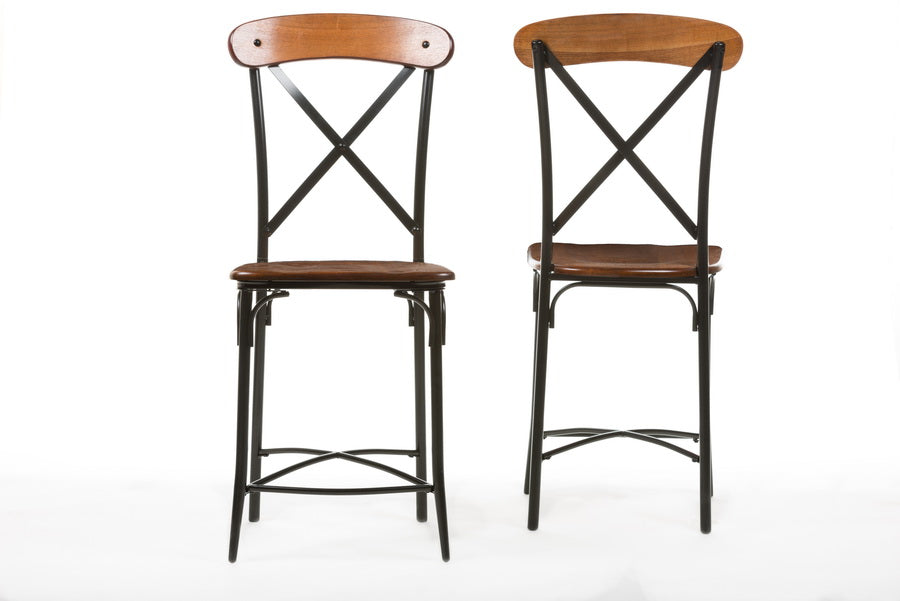 BAXTON STUDIO BROXBURN LIGHT BROWN WOOD & METAL BAR STOOL (SET OF 2)