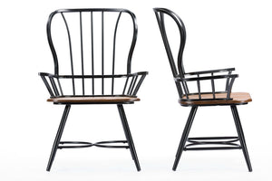Baxton Studio Longford "Dark-Walnut" Wood and Metal Vintage Industrial Dining Arm Chair (Set of 2)