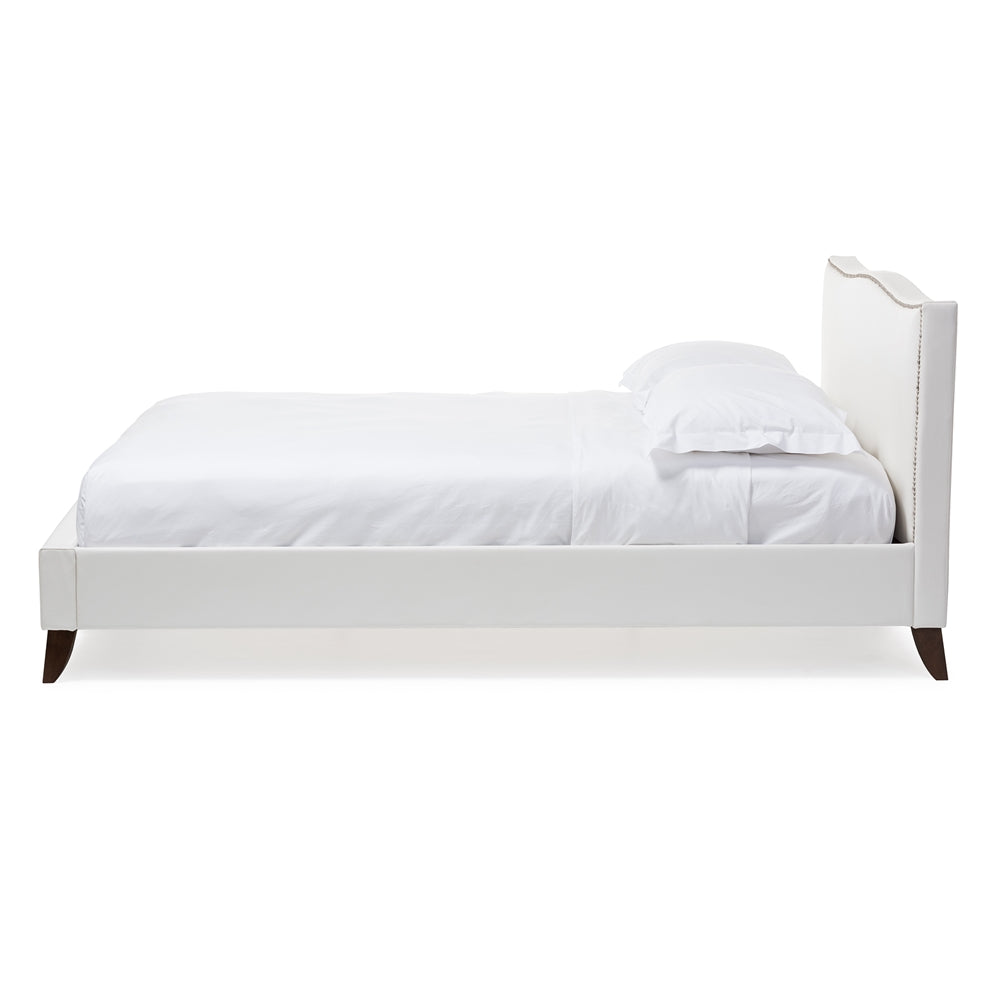 Baxton Studio Battersby White Modern Bed With Upholstered Headboard - Queen Size