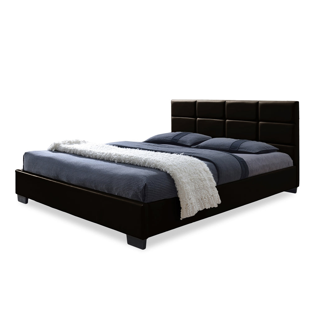 BAXTON STUDIO VIVALDI MODERN AND CONTEMPORARY DARK BROWN FAUX LEATHER PADDED PLATFORM BASE FULL SIZE BED FRAME