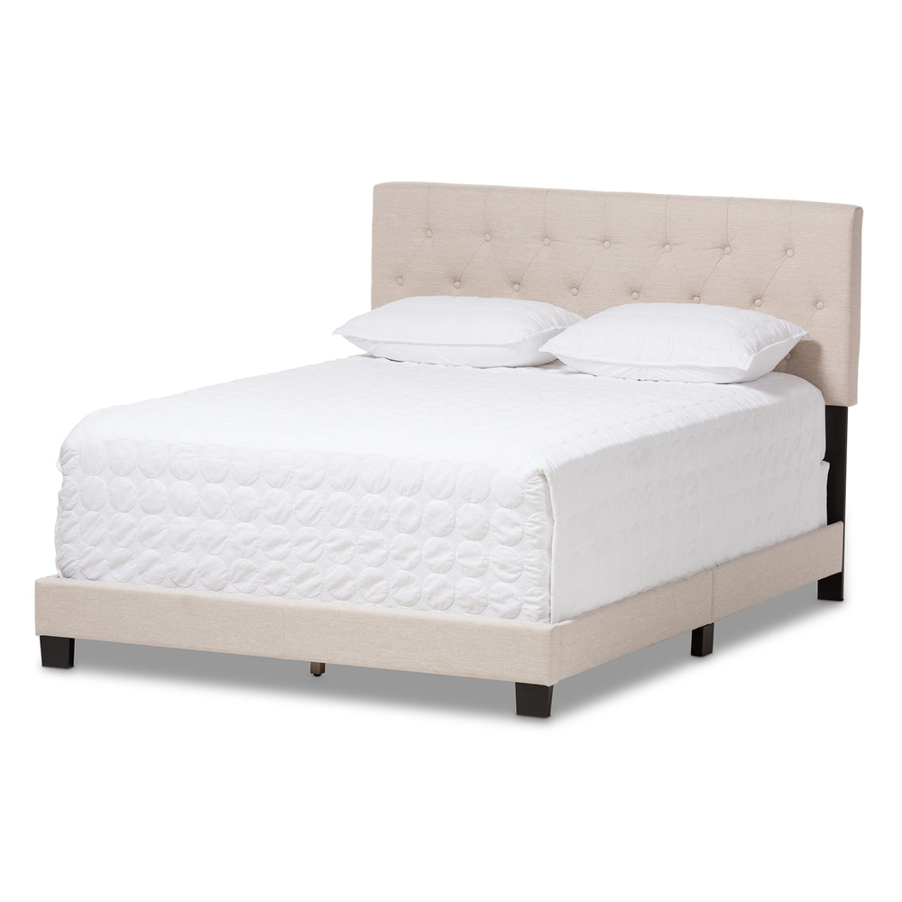 Baxton Studio Cassandra Modern And Contemporary Light Beige Fabric Upholstered Queen Size Bed