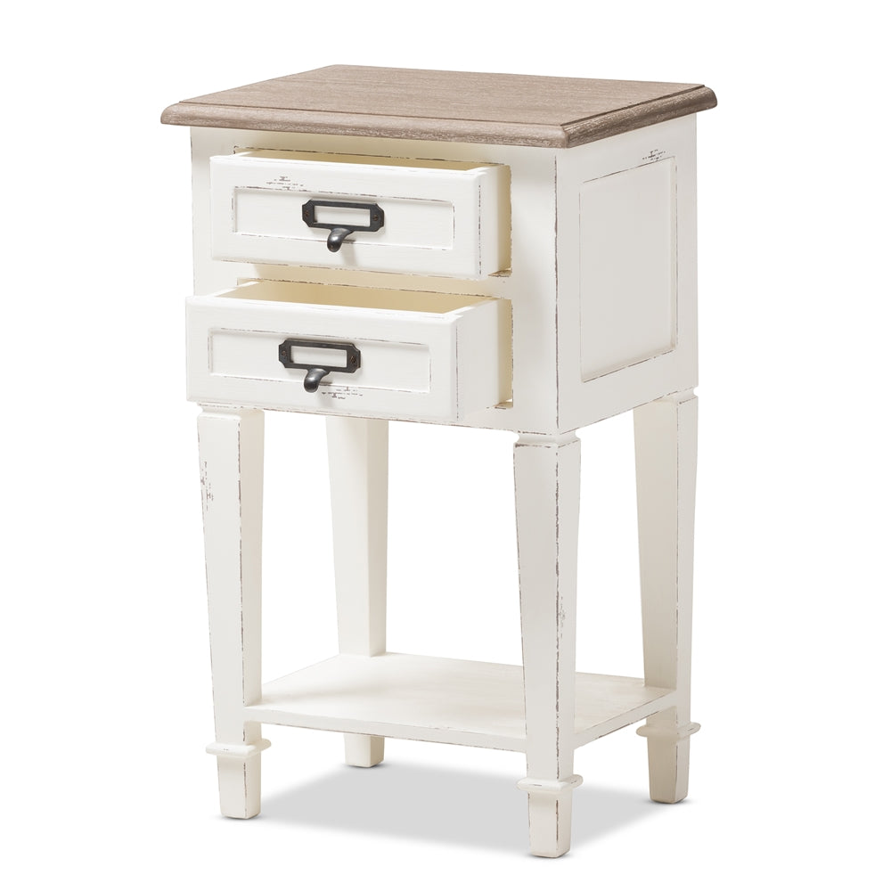 Baxton Studio Dauphine Provincial Style Weathered Oak And White Wash Distressed Finish Wood Nightstand