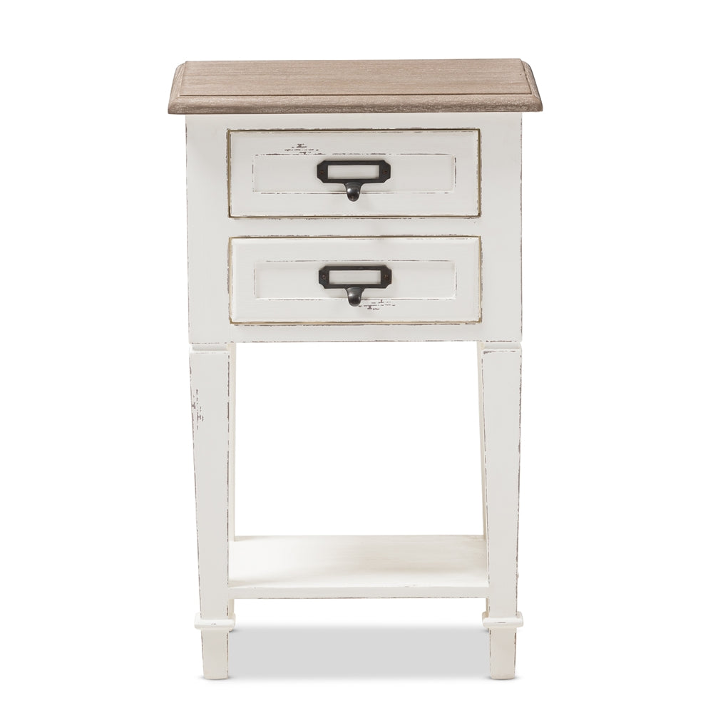 Baxton Studio Dauphine Provincial Style Weathered Oak And White Wash Distressed Finish Wood Nightstand