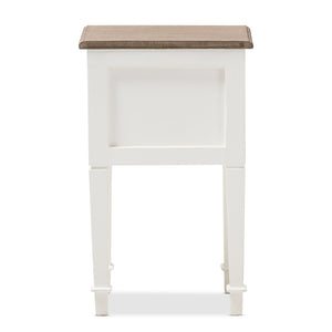 BAXTON STUDIO DAUPHINE PROVINCIAL STYLE WEATHERED OAK AND WHITE WASH DISTRESSED FINISH WOOD NIGHTSTAND