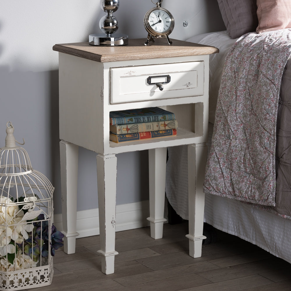 Baxton Studio Dauphine Provincial Style Weathered Oak And White Wash Distressed Finish Wood Nightstand