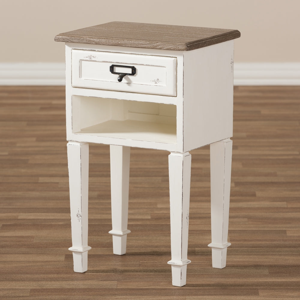 Baxton Studio Dauphine Provincial Style Weathered Oak And White Wash Distressed Finish Wood Nightstand