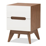 Load image into Gallery viewer, Baxton Studio Calypso Mid-Century Modern White And Walnut Wood 2-Drawer Storage Nightstand
