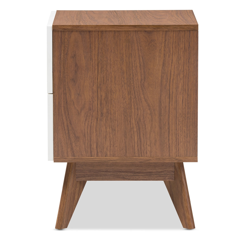 Baxton Studio Calypso Mid-Century Modern White And Walnut Wood 2-Drawer Storage Nightstand