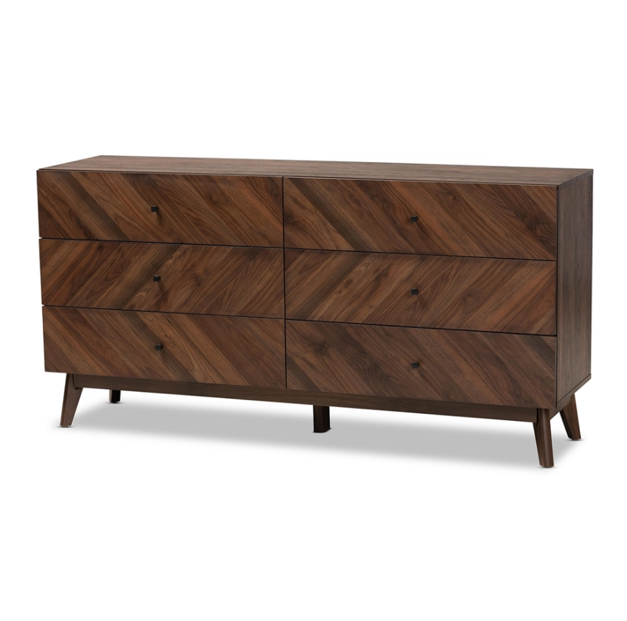 Baxton Studio Hartman Mid-Century Modern Finished Wood 6-Drawer Dresser