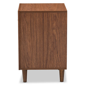 Baxton Studio Harlow Mid-Century Modern Scandinavian Style White And Walnut Wood 1-Drawer And 1-Door Nightstand