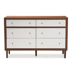 Load image into Gallery viewer, Baxton Studio Harlow Mid-Century Modern Scandinavian Style White And Walnut Wood 6-Drawer Storage Dresser
