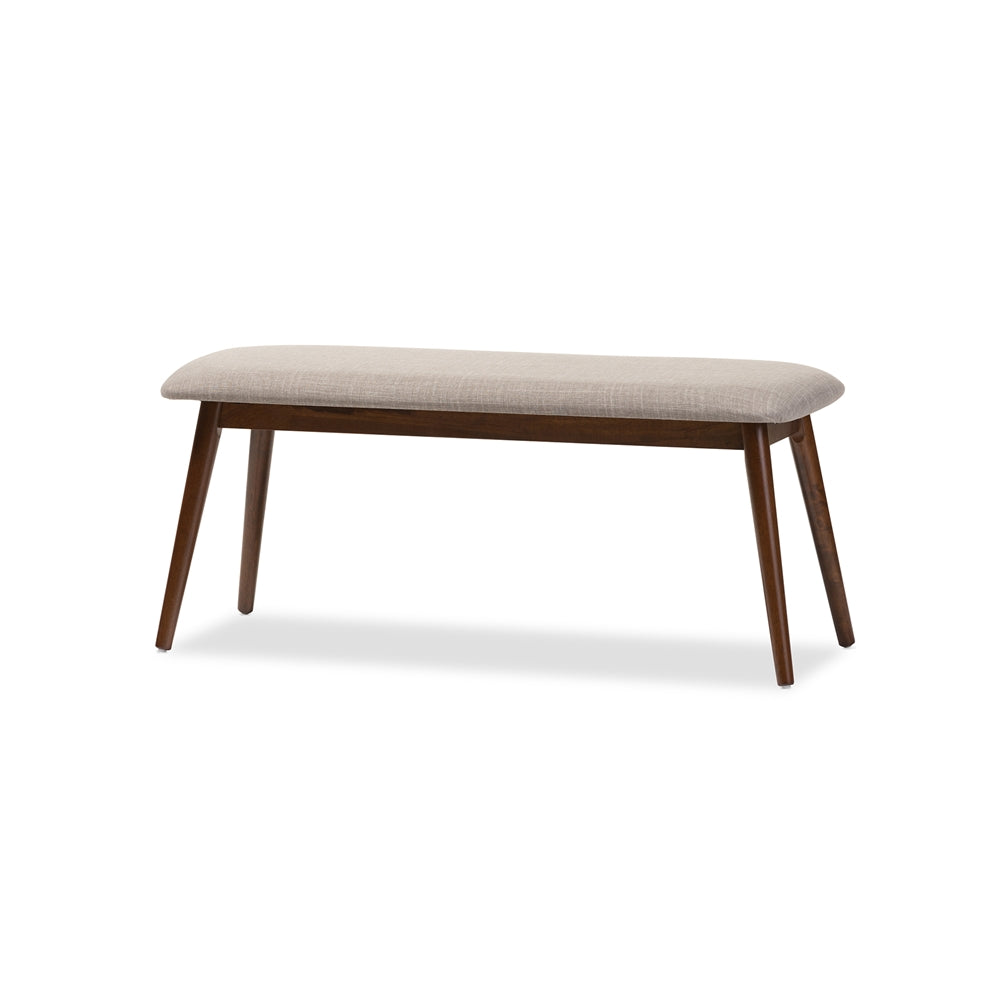 BAXTON STUDIO FLORA MID-CENTURY MODERN LIGHT GREY FABRIC AND "OAK" MEDIUM BROWN FINISHING WOOD DINING BENCH