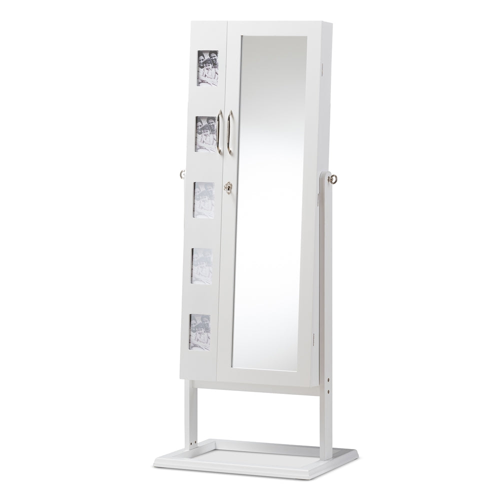 Baxton Studio Vittoria White Finish Wood Square Foot Floor Standing Double Door Storage Jewelry Armoire Cabinet