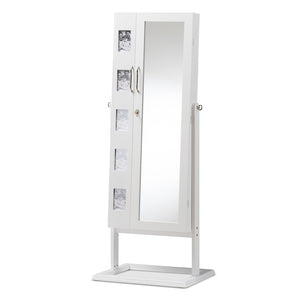 Baxton Studio Vittoria White Finish Wood Square Foot Floor Standing Double Door Storage Jewelry Armoire Cabinet