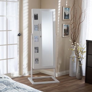 Baxton Studio Vittoria White Finish Wood Square Foot Floor Standing Double Door Storage Jewelry Armoire Cabinet