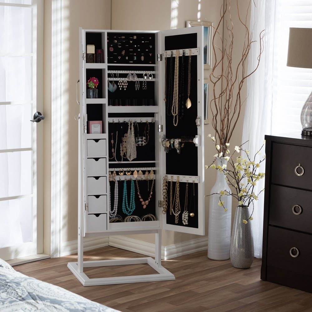Baxton Studio Vittoria White Finish Wood Square Foot Floor Standing Double Door Storage Jewelry Armoire Cabinet