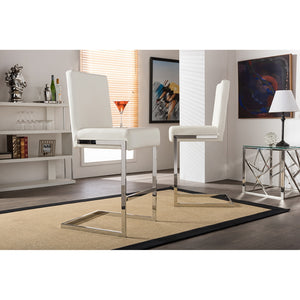 Baxton Studio Toulan Modern And Contemporary White Faux Leather Upholstered Stainless Steel Counter Stool (Set Of 2)