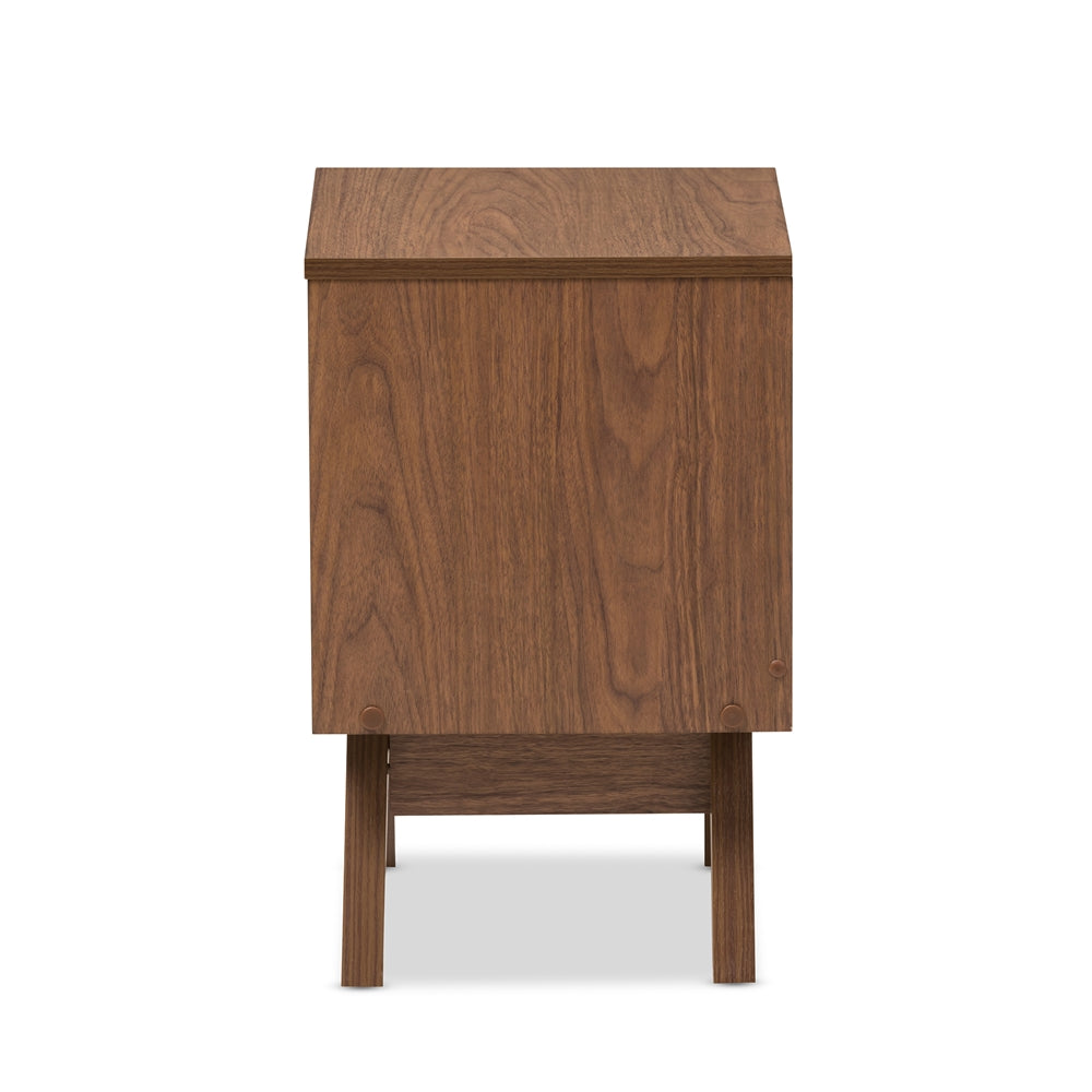 BAXTON STUDIO HILDON MID-CENTURY MODERN WHITE AND WALNUT WOOD 2-DRAWER STORAGE NIGHTSTAND