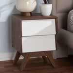 Load image into Gallery viewer, Baxton Studio Hildon Mid-Century Modern White And Walnut Wood 2-Drawer Storage Nightstand
