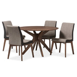 Load image into Gallery viewer, Baxton Studio Kimberly Mid-Century Modern Walnut Wood Round 5-Piece Dining Set
