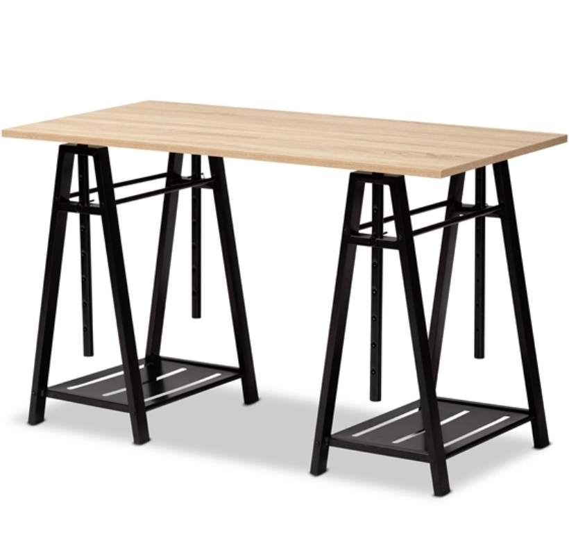 Baxton Studio Mary Modern and Industrial Finished Wood and Black Metal Height Adjustable Desk