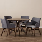 Load image into Gallery viewer, Baxton Studio Monte Mid-Century Modern Walnut Wood Round 5-Piece Dining Set
