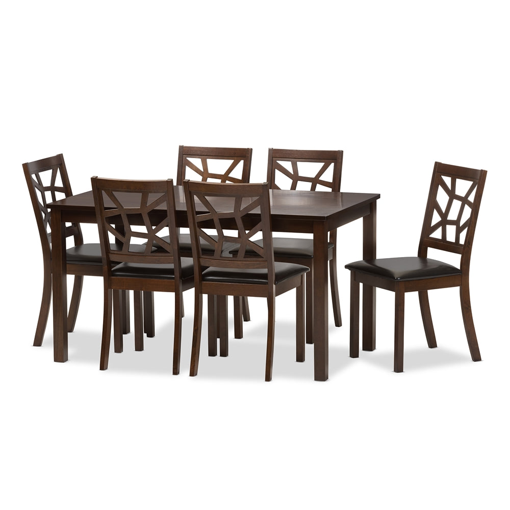 Baxton Studio Mozaika Wood and Leather Contemporary 7-Piece Dining Set1 table and 6 chairs