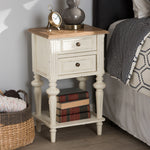 Load image into Gallery viewer, Baxton Studio Marquetterie French Provincial Style Weathered Oak And White Wash Distressed Finish Wood Two-Tone 2-Drawer And 1-Shelf Nightstand
